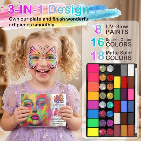 42 Colors Face Painting Kit for Kids -Water Activated Face Paint Palette in Saudi Arabia