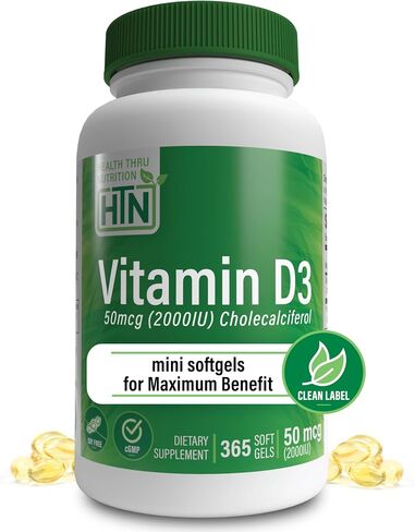 Health Thru Nutrition Vitamin D3 2000IU 50mcg Cholecalciferol | Mini Softgels for Maximum Benefit | 3rd Party Tested | Non-GMO USP Grade in Organic EVOO | Immune Health Support (Pack of 365) in Saudi Arabia