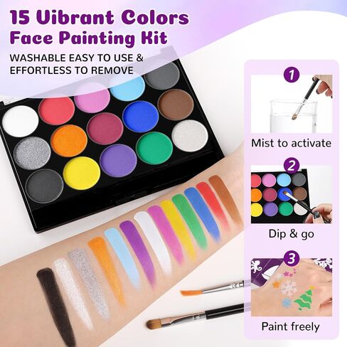 Face Painting Kit for Kids, 15 Colors Washable Face Paint Palette in Kuwait