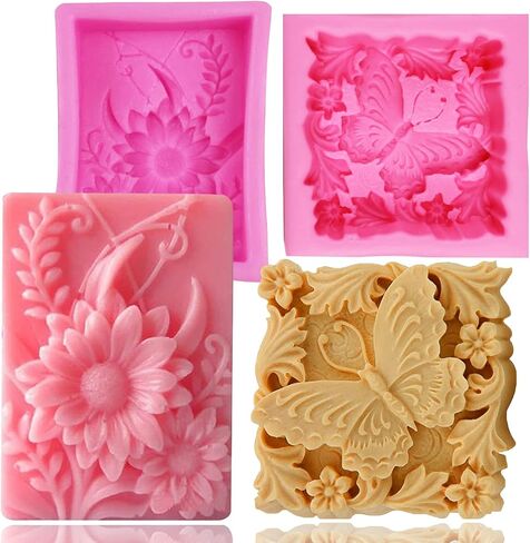 Silicone Soap Molds, AIDOIT 2 Pack Butterfly Flower Soap Molds 3D Floral Silicone Molds for Handmade Soaps DIY Candles Chocolates Biscuits Cakes Muffins Art Crafts in Kuwait