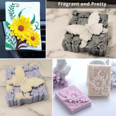 Silicone Soap Molds, AIDOIT 2 Pack Butterfly Flower Soap Molds 3D Floral Silicone Molds for Handmade Soaps DIY Candles Chocolates Biscuits Cakes Muffins Art Crafts in Kuwait