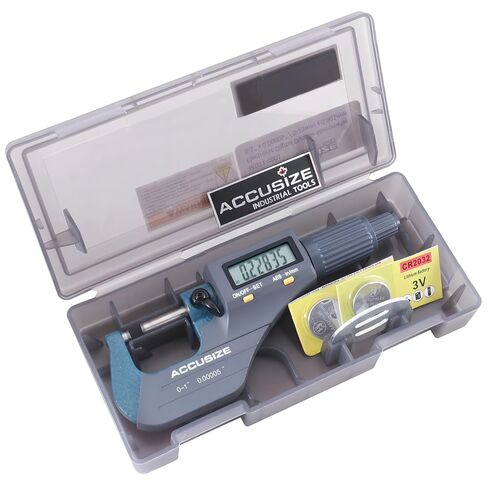 Accusize Industrial Tools 2-3''/50-75mm by 0.00005'' 2 Keys Electronic Digital Outside Micrometer, Md71-0003 | 2-Key Electronic Digital, Carbide-Tipped, Data Output, 0.00005 in Resolution in Kuwait