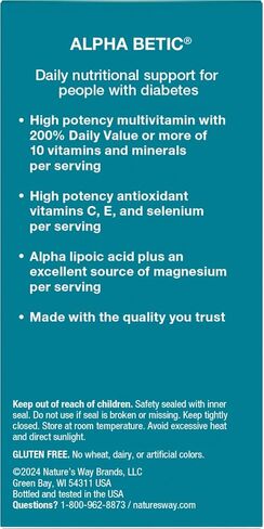 Nature's Way alpha betic, Diabetic Multivitamin with Antioxidants & B-Vitamins for Energy Metabolism Support*, 30 Tablets in Kuwait