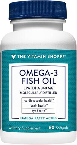 The Vitamin Shoppe Omega 3 Fish Oil 1100mg, EPA 600mg & DHA 240mg, Purity Assured, Molecularly Distilled to Support Cardiovascular, Joint and Brain Health (60 Softgels) in Kuwait