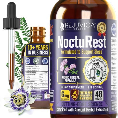 NoctuRest - مكمل متطور لدعم النوم - توصيل سائل لامتصاص أفضل - الميلاتونين، المغنيسيوم، الثيانين، الناردين، زهرة العاطفة، البابونج والمزيد! in Kuwait
