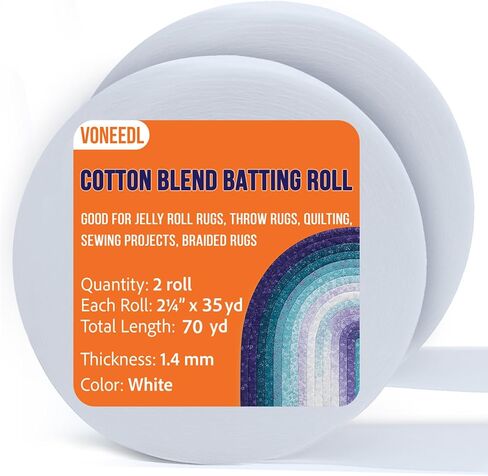 VONEEDL Jelly Roll Batting Strip – 2 1/4 Inch x 150 Yards Cotton Blend Batting Roll for Jelly Roll Rugs, Throw Rugs, Quilting, Sewing Projects, Braided Rugs, 3 Rolls, 1mm Thick in Saudi Arabia