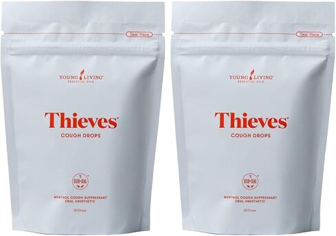 Thieves Essential Oil-Infused Cough Drops - Soothing Relief for Coughs & Sore Throats with Young Living's Signature Blend - Natural Ingredients, Minty-Spicy-Sweet Taste in Kuwait