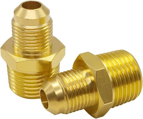 Hooshing 3/8" Flare to 1/4" NPT Male Brass Flare Tube Pipe Fitting Coupler Union Propane Gas Connector, 2 Pack in Kuwait