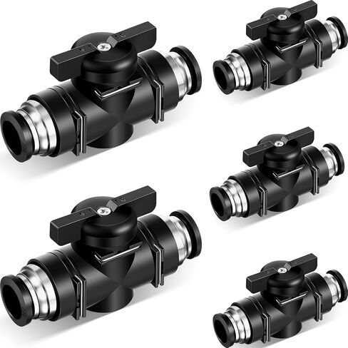 Flutesan 5 Pcs 3/8" x 3/8" OD Push to Connect Pneumatic Ball Valve PVC Air Flow Control Valve Quick Connect Tube Fittings Air Line Hose Fittings in Kuwait
