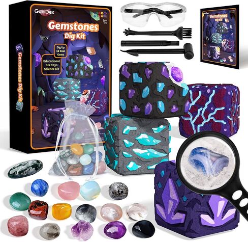 GobiDex Gemstones Dig Kit for Kids Ages 6-12, Excavate 16 Real Gemstones in Kuwait