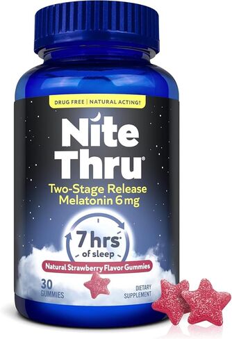 Nite Thru Two-Stage Release Melatonin, 6mg, Strawberry, Dietary Supplement, 30 Gummies in Kuwait