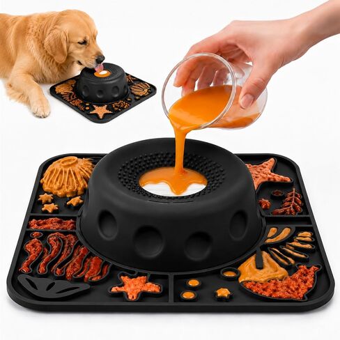 2-in-1 Slow Feeder Dog Bowl with Rolling Ball, Dog Lick Bowl & Lick Mat in Saudi Arabia
