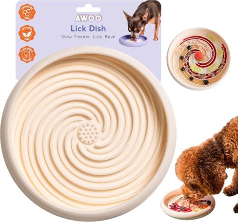 Lick Dish - Silicone Lick Mat + Slow Feeder for Cats & Small Dogs (Almond) in Kuwait