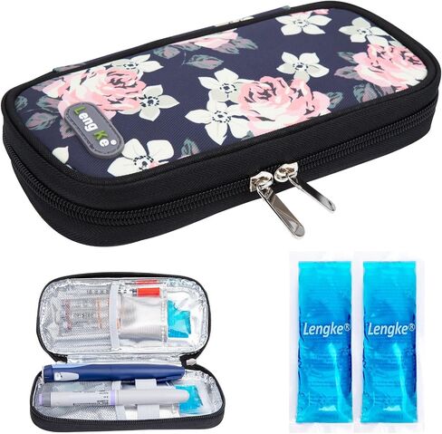 YOUSHARES Insulin Cooler Travel Case Diabetic Insulated Organizer Portable Cooling Bag for Insulin Pen and Medication Diabetic Supplies with 2 TSA Approved Ice Pack (Flower) in Kuwait