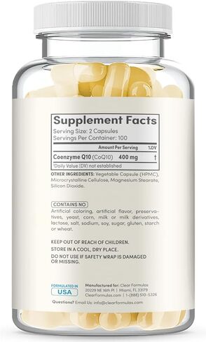 ClearFormulas CoQ10 400mg 200 Capsules Quick Absorption Non-GMO in Kuwait