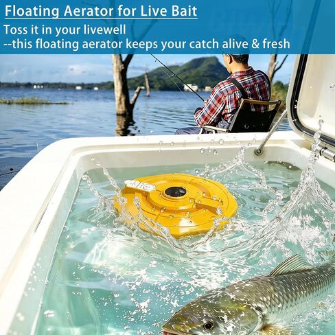 Rechargeable Floating Aerator Pump - IPX7 Waterproof Portable Bait Bucket Aerator, Live Bait Aerator for Fishing, 40H+ Battery for Power Outage, Fish Tank Bubbler for Live Minnows in Saudi Arabia