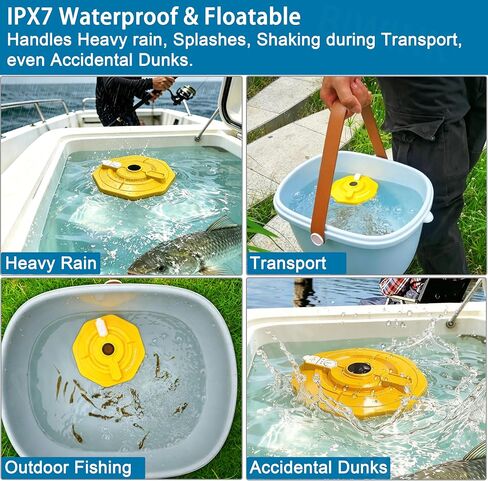 Rechargeable Floating Aerator Pump - IPX7 Waterproof Portable Bait Bucket Aerator, Live Bait Aerator for Fishing, 40H+ Battery for Power Outage, Fish Tank Bubbler for Live Minnows in Saudi Arabia
