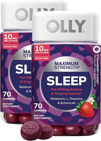 OLLY Max Strength Sleep Gummy, 10mg Melatonin, L-Theanine, Chamomile, Lemon Balm, Sleep Aid, Strawberry - 70 Count in Saudi Arabia