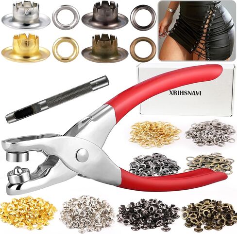 Grommet Tool Kit, 1/4 Inch Grommet Kit, 1603 PCS Silver Gold Bronze Gun Color Eyelet Tool Kit with Handhold Eyelet Punch Pliers, Hole Punch, Transparent Storage Box, User Manual for DIY Fabric in Kuwait