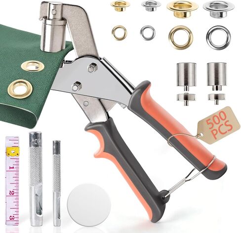 Grommet Tool Kit of 1/4" and 3/8", 500 Pcs Heavy Duty Grommets Eyelets Pliers Tool Kit for Fabric Rings, Leather, Tents, Canvas, Banner, DIY Tarp Ring Repair or Installation in Kuwait