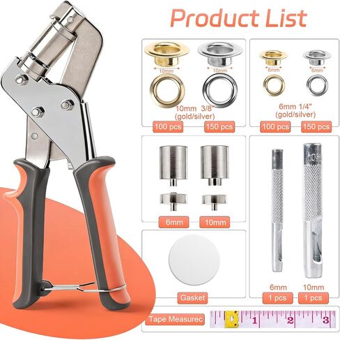Grommet Tool Kit of 1/4" and 3/8", 500 Pcs Heavy Duty Grommets Eyelets Pliers Tool Kit for Fabric Rings, Leather, Tents, Canvas, Banner, DIY Tarp Ring Repair or Installation in Kuwait