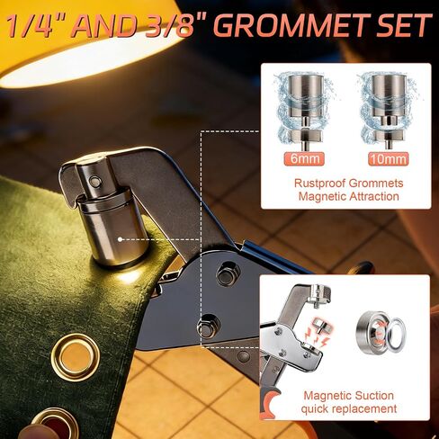 Grommet Tool Kit of 1/4" and 3/8", 500 Pcs Heavy Duty Grommets Eyelets Pliers Tool Kit for Fabric Rings, Leather, Tents, Canvas, Banner, DIY Tarp Ring Repair or Installation in Kuwait