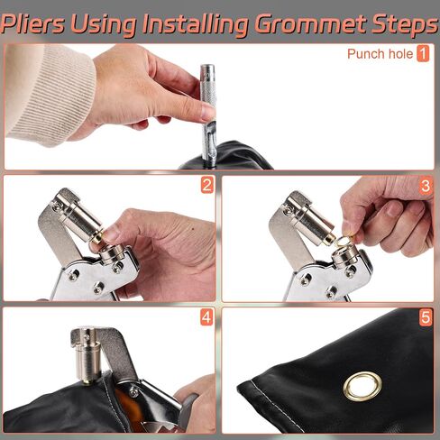 Grommet Tool Kit of 1/4" and 3/8", 500 Pcs Heavy Duty Grommets Eyelets Pliers Tool Kit for Fabric Rings, Leather, Tents, Canvas, Banner, DIY Tarp Ring Repair or Installation in Kuwait