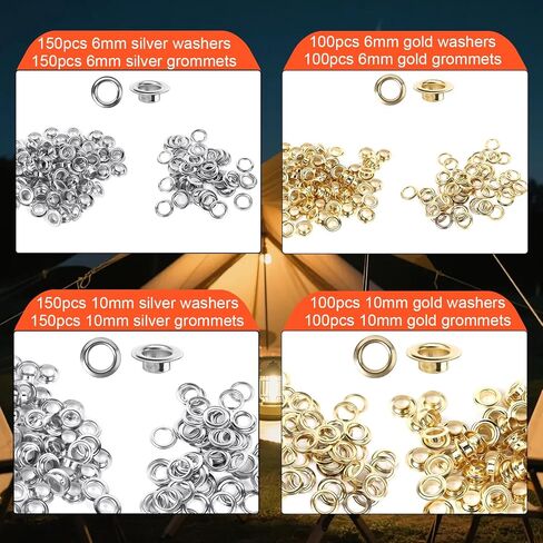 Grommet Tool Kit of 1/4" and 3/8", 500 Pcs Heavy Duty Grommets Eyelets Pliers Tool Kit for Fabric Rings, Leather, Tents, Canvas, Banner, DIY Tarp Ring Repair or Installation in Kuwait