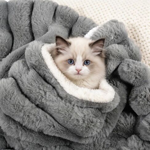 Cat Blanket for Indoor Cats, Soft Rabbit Fur Kitten Blanket 21x17 Grey in Kuwait