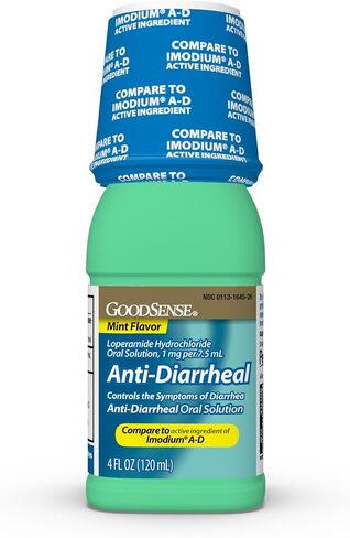 GoodSense Anti-Diarrheal Medicine, Loperamide Hydrochloride Oral Solution, 1 mg per 7.5 mL, Mint Flavor, 4 Fluid Ounces in Kuwait