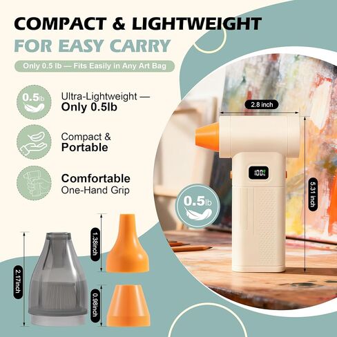 Cordless Acrylic Paint Pouring Blower, Paint Pouring Supplies with 2 Nozzles and Mini Vacuum Featuring for Fluid Art, Watercolor, Dutch Pour, Perfect for Artists Paint Projects in Kuwait