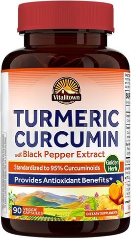 VITALITOWN Organic Turmeric Curcumin Root + Black Pepper, 1800MG, India Grown, 95% Standardized Curcuminoids, Ultra Potency, 2000% Absorption, No Lead or Gluten, Vegan Support, 90 ct in Saudi Arabia