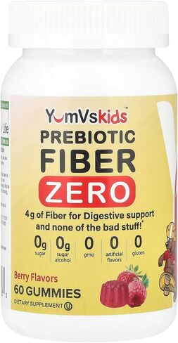 Prebiotic Fiber Zero Gummies for Kids by YumVs | Keto Sugar Free Gummy Chews for Toddlers |4g Fiber for Children Constipation Support | Natural Kosher Halal Berry Chewable 70 Count in Saudi Arabia