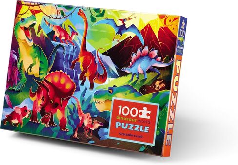 Crocodile Creek 100-Piece Jigsaw Puzzle for Kids Ages 5 and Up - Fun and Educational Table or Floor Puzzles - Storage Canister with Handle - Dinosaurs - 14" x 19" Finished in Kuwait
