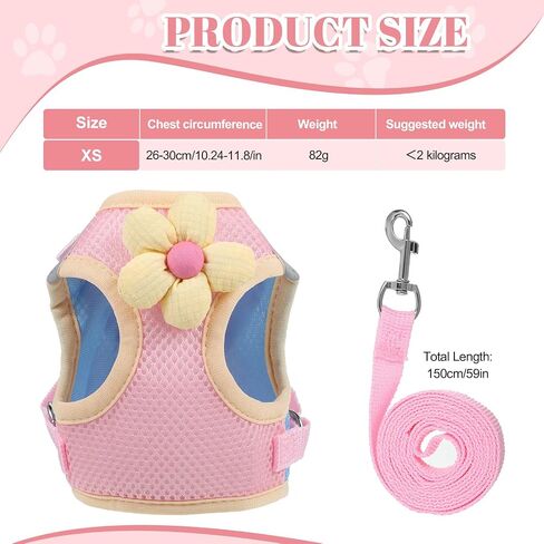 Cat Harness and Leash Set Escape Proof Adjustable Kitten Harness Breathable Mesh Vest Cat Walking Harnesses with Reflective Strips and Flower for Kitty Puppy Bunny (XS) in Kuwait