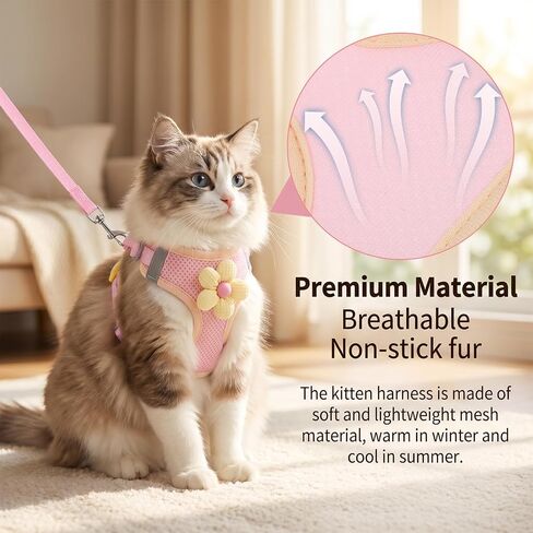 Cat Harness and Leash Set Escape Proof Adjustable Kitten Harness Breathable Mesh Vest Cat Walking Harnesses with Reflective Strips and Flower for Kitty Puppy Bunny (XS) in Kuwait