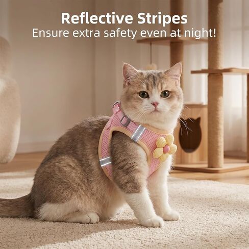 Cat Harness and Leash Set Escape Proof Adjustable Kitten Harness Breathable Mesh Vest Cat Walking Harnesses with Reflective Strips and Flower for Kitty Puppy Bunny (XS) in Kuwait
