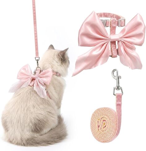 Pink Bow Cat Harness and Leash Set Escape Proof Adjustable Kitten Harness with Leash Soft Lightweight BreathableHarness for Kitty Puppy Bunny Small Dogs Chihuahua Walking Travel in Kuwait