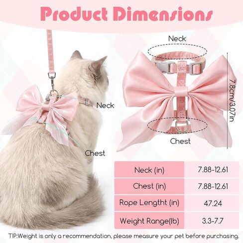 Pink Bow Cat Harness and Leash Set Escape Proof Adjustable Kitten Harness with Leash Soft Lightweight BreathableHarness for Kitty Puppy Bunny Small Dogs Chihuahua Walking Travel in Kuwait