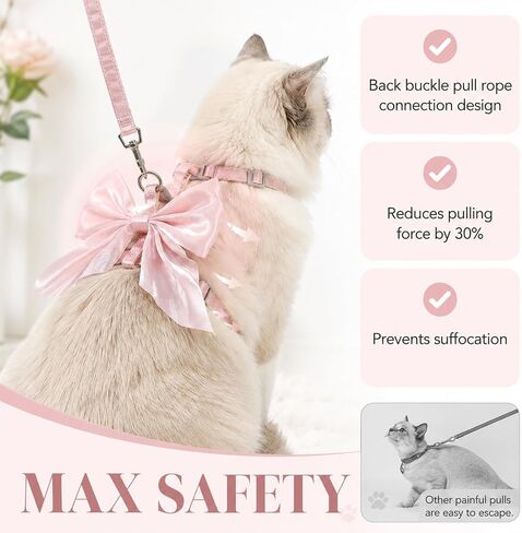 Pink Bow Cat Harness and Leash Set Escape Proof Adjustable Kitten Harness with Leash Soft Lightweight BreathableHarness for Kitty Puppy Bunny Small Dogs Chihuahua Walking Travel in Kuwait