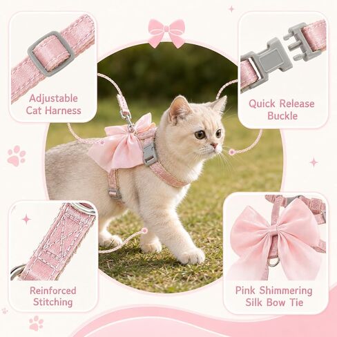 Pink Bow Cat Harness and Leash Set Escape Proof Adjustable Kitten Harness with Leash Soft Lightweight BreathableHarness for Kitty Puppy Bunny Small Dogs Chihuahua Walking Travel in Kuwait