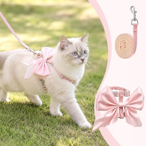 Pink Bow Cat Harness and Leash Set Escape Proof Adjustable Kitten Harness with Leash Soft Lightweight BreathableHarness for Kitty Puppy Bunny Small Dogs Chihuahua Walking Travel in Kuwait