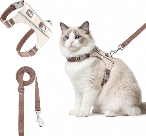 Large Cat Harness and Leash Set| Escape Proof Adjustable Mesh Vest with Reflective Strips, No-Choke Soft Breathable Harness for Small Dog Big Kitten, Brown, L in Kuwait