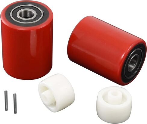Pallet Jack/Truck Load Wheels Set (2 pcs) 3" x 3.75" with Bearings ID 20mm Poly Tread Red in Saudi Arabia