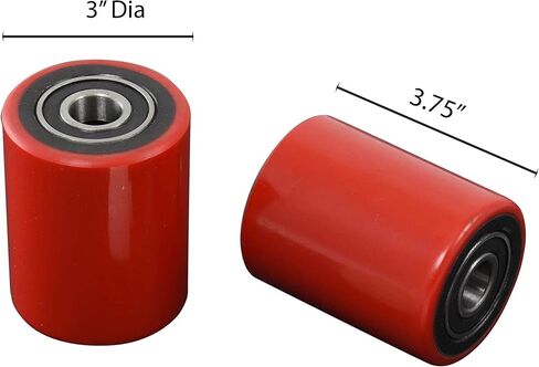 Pallet Jack/Truck Load Wheels Set (2 pcs) 3" x 3.75" with Bearings ID 20mm Poly Tread Red in Saudi Arabia