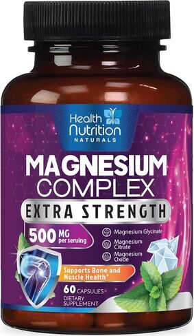 Magnesium Complex Supplement 500mg with Glycinate, Oxide, Malate, Citrate - High Absorption Chelated Magnesium Capsules Supports Muscle, Heart, Bone - Nerve Health Support - Vegan, Non-GMO - 60 Count in Saudi Arabia