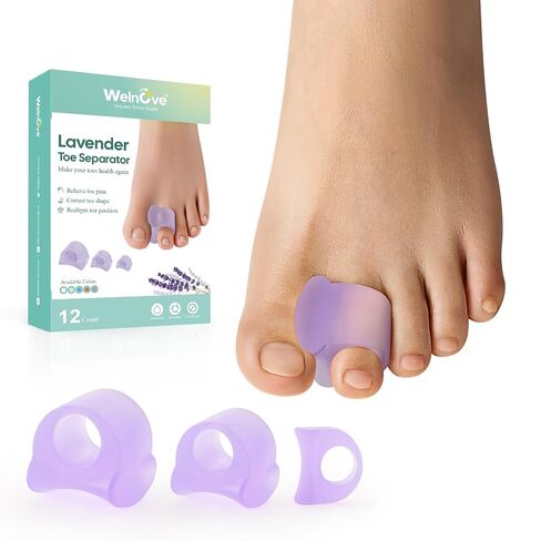 ويل نوف فواصل جل لاصابع القدم، فواصل اصابع القدم المتداخلة، وسائد اصابع القدم لمنع الاحتكاك وتخفيف الضغط، 3 جوانب مختلفة - عبوة من 6 قطع in Kuwait