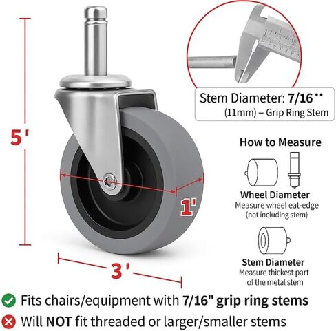 Shepherd Hardware 9807 3-Inch Swivel Stem Caster, Rubber Wheel, 7/16-Inch Stem Diameter, 175-lb Load Capacity in Kuwait