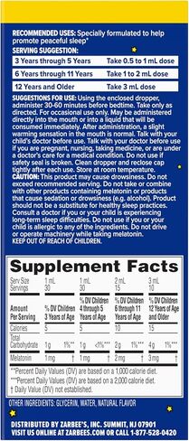 Zarbee's Kids Sleep Supplement Liquid with 1mg Melatonin; Drug-Free & Effective; Easy to Take Natural Berry Flavor for Children Ages 3 and Up; 1 Fl Oz Bottle in Kuwait