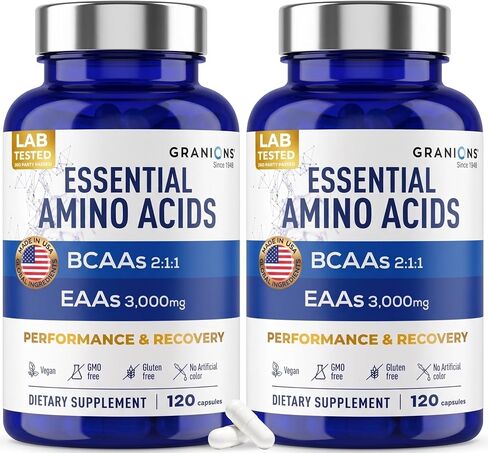 Essential Amino Acids Supplement for Men & Women - All 9 BCAAs EAA Supplements Advanced Amino Formula - Lysine, Tryptophan, Isoleucine Perfect Amino Energy & Muscle Recovery - 240 Vegan BCAA Capsules in Kuwait